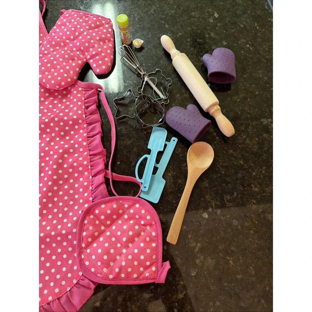18 In Doll Baking Apron Jacket Accessories Kitchen w/‎ Girls Apron And Chefs Hat